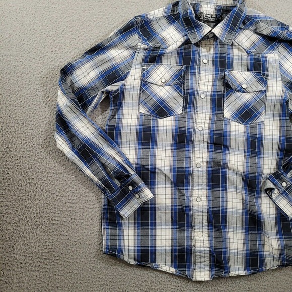 Helix Shirt Boys Large Blue Plaid Pearl Snap‎ Button Up Western Rodeo Cowboy - Picture 4 of 9